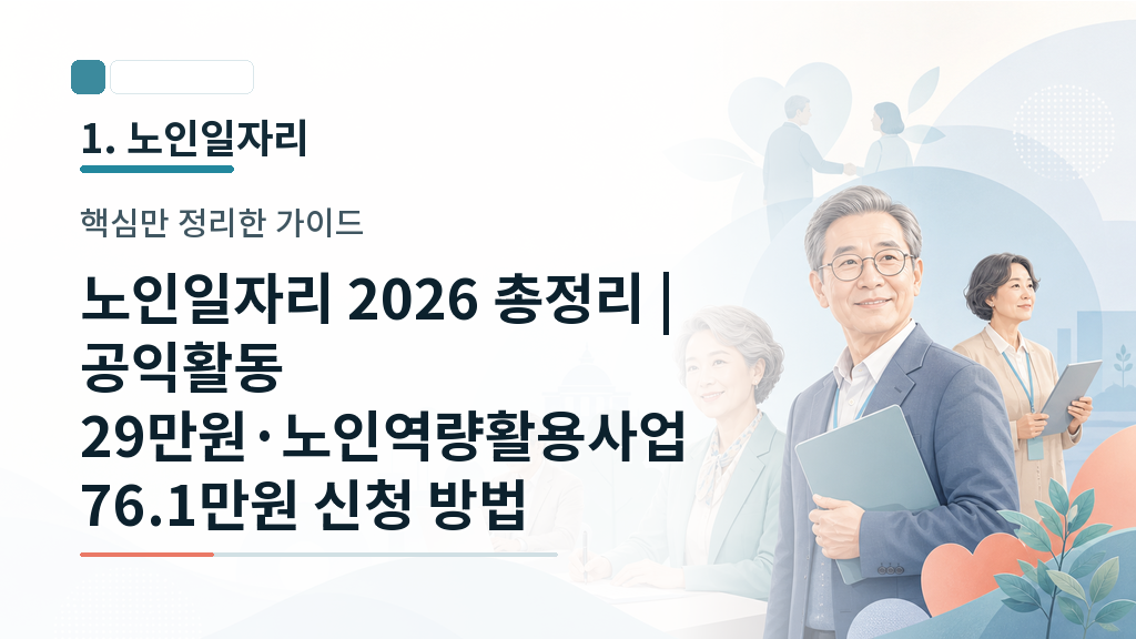 노인일자리 2026 총정리 | 공익활동 29만원·노인역량활용사업 76.1만원 신청 방법